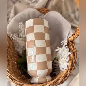 Checkered Tan and White Vase